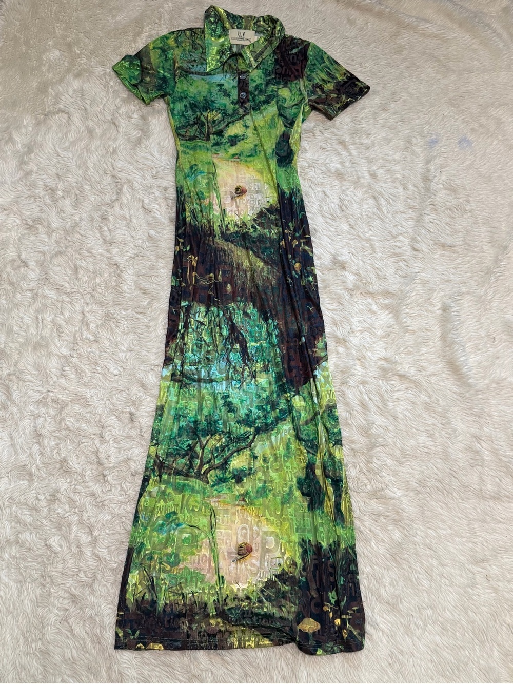 Fashion Brand Company Green Wordy Cayetana Print Sheer Polo Dress - Size XXS